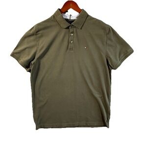 Tommy Hilfiger Polo Shirt Mens XL Olive Green Slim Fit Stretch Cotton Logo